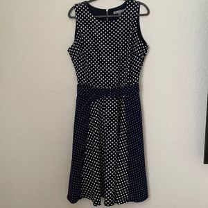 Sleeveless Navy and White Polka Dot Dress